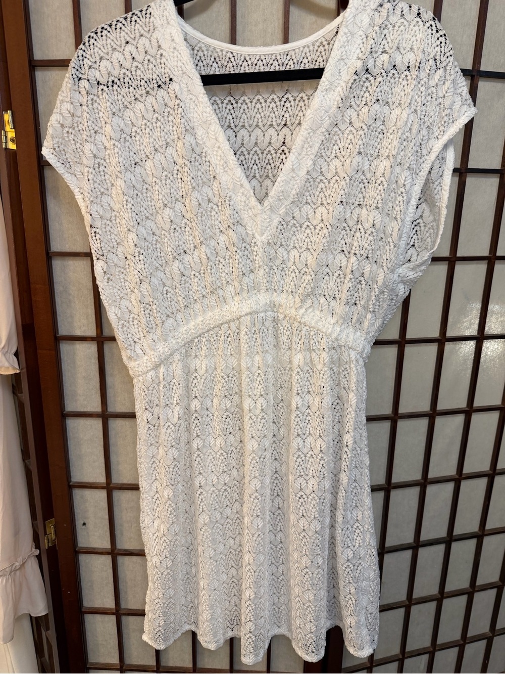 White Lace V-Neck Women's Dress